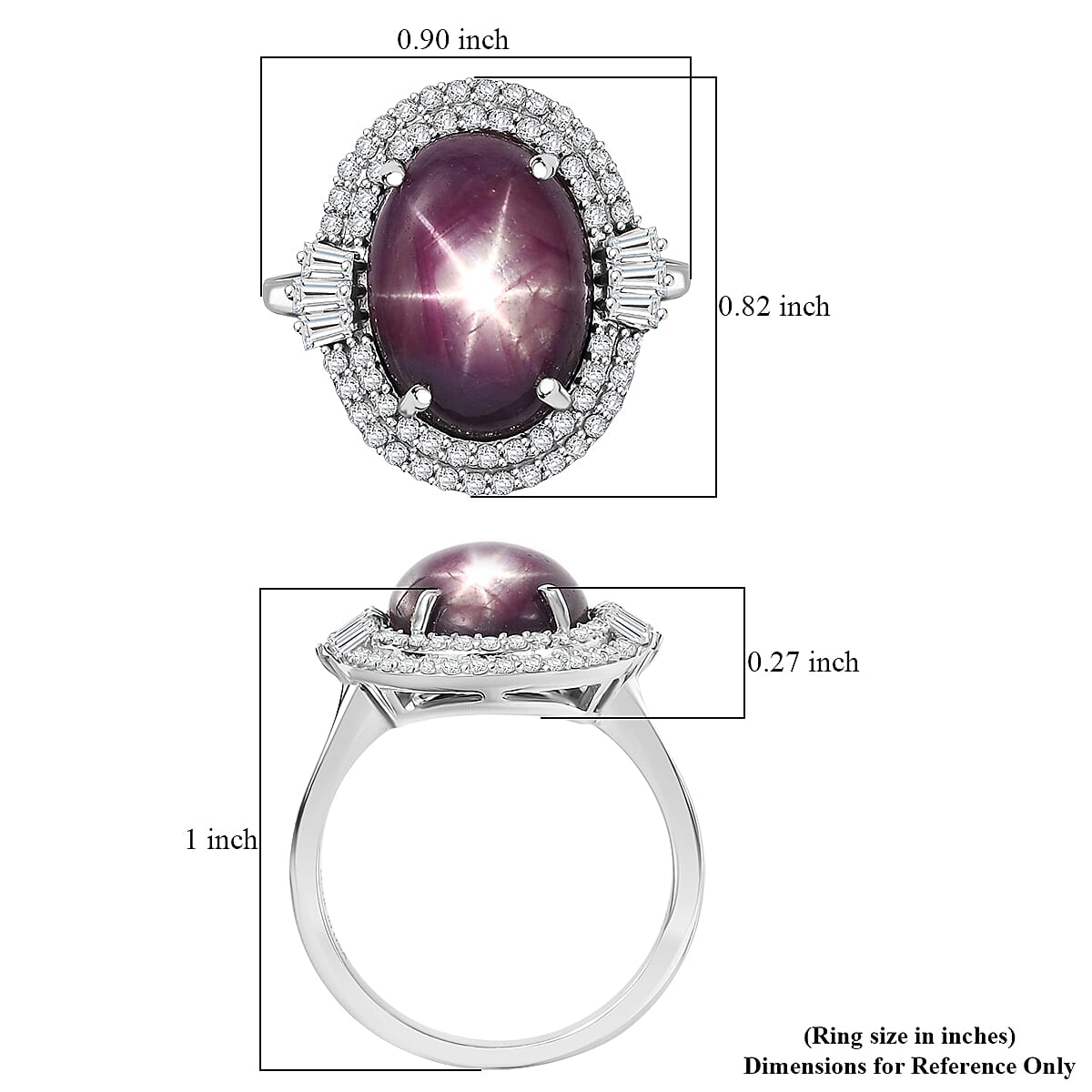 D'Joy Indian Star Ruby, White Zircon Ring in Rhodium Over Sterling Silver 11.70 ctw (Size 9.0) image number 5