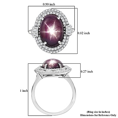D'Joy Indian Star Ruby, White Zircon Ring in Rhodium Over Sterling Silver 11.70 ctw (Size 9.0)
