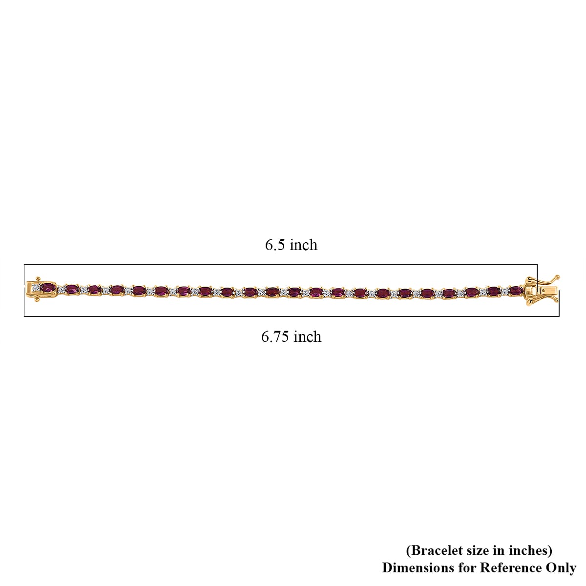 AAA Radiant Ember Garnet and Luxuriant Lab Grown Diamond G-H SI 7.65 ctw Royal Flame Line Bracelet in 18K Vermeil Yellow Gold Over Sterling Silver (6.50 In) image number 4
