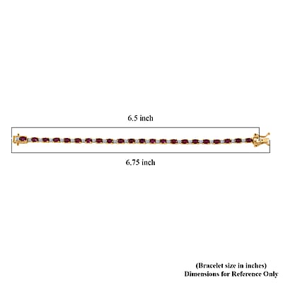 AAA Radiant Ember Garnet and Luxuriant Lab Grown Diamond G-H SI 7.65 ctw Royal Flame Line Bracelet in 18K Vermeil Yellow Gold Over Sterling Silver (6.50 In)