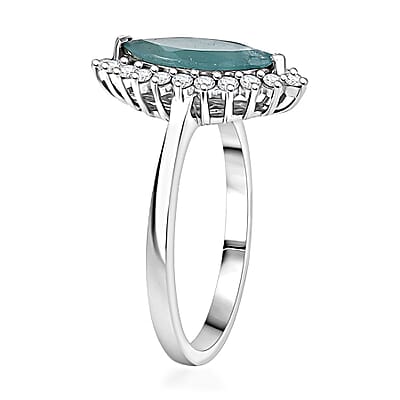 D'Joy Premium Grandidierite and Moissanite 2.10 ctw Art Deco Halo Ring in Rhodium Over Sterling Silver (Size 10.0)