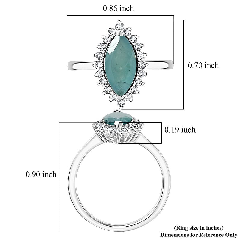 D'Joy Premium Grandidierite and Moissanite 2.10 ctw Art Deco Halo Ring in Rhodium Over Sterling Silver (Size 6.0)