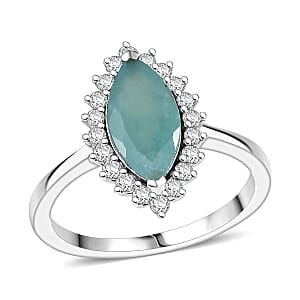 D'Joy Premium Grandidierite and Moissanite 2.10 ctw Art Deco Halo Ring in Rhodium Over Sterling Silver (Size 7.0)