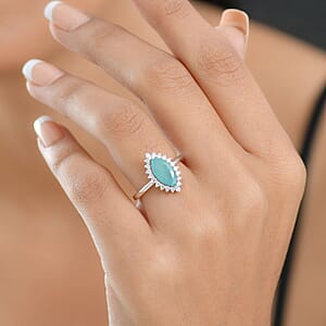 D'Joy Premium Grandidierite and Moissanite 2.10 ctw Art Deco Halo Ring in Rhodium Over Sterling Silver (Size 7.0)