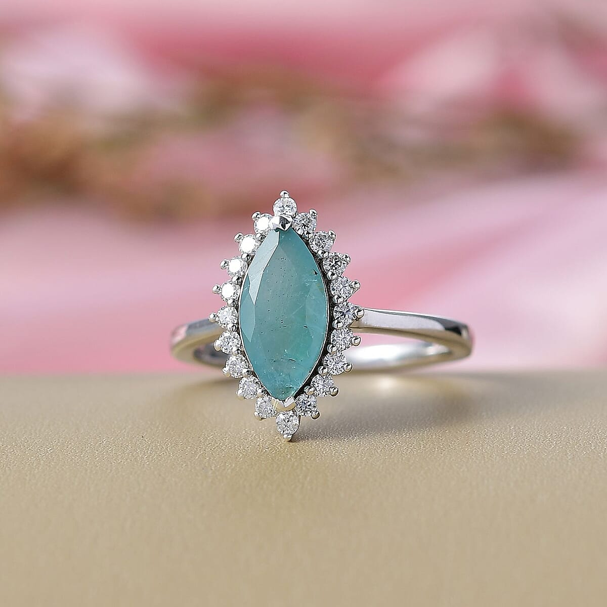 D'Joy Premium Grandidierite and Moissanite 2.10 ctw Art Deco Halo Ring in Rhodium Over Sterling Silver (Size 8.0) image number 1