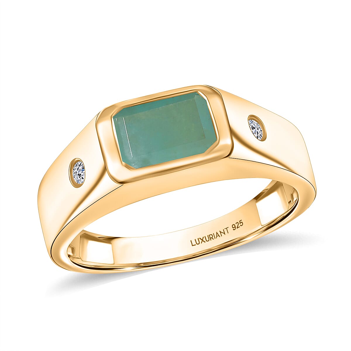 Premium Grandidierite and Luxuriant Lab Grown Diamond G-H SI 1.70 ctw Art Deco Men's Ring in 18K Vermeil Yellow Gold Over Sterling Silver (Size 10.0) image number 0