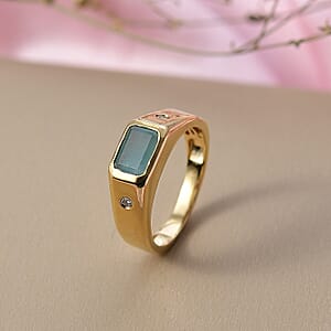 Premium Grandidierite and Luxuriant Lab Grown Diamond G-H SI 1.70 ctw Art Deco Men's Ring in 18K Vermeil Yellow Gold Over Sterling Silver (Size 10.0)