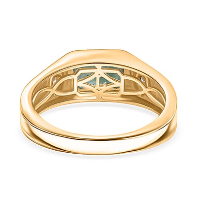 Premium Grandidierite and Luxuriant Lab Grown Diamond G-H SI 1.70 ctw Art Deco Men's Ring in 18K Vermeil Yellow Gold Over Sterling Silver (Size 10.0)