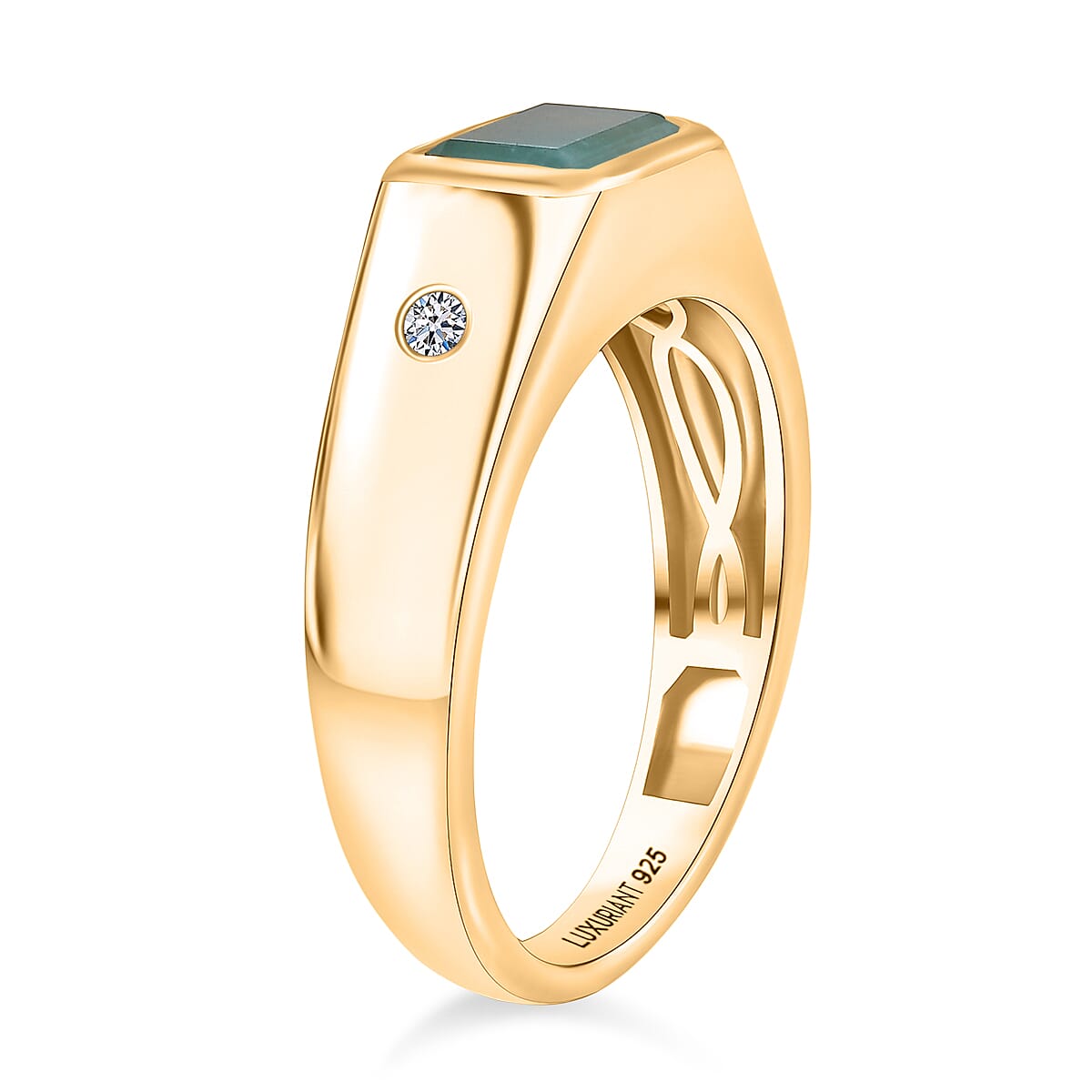 Premium Grandidierite and Luxuriant Lab Grown Diamond G-H SI 1.70 ctw Art Deco Men's Ring in 18K Vermeil Yellow Gold Over Sterling Silver (Size 14.0) image number 3