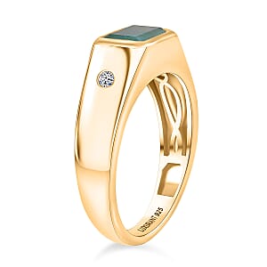 Premium Grandidierite and Luxuriant Lab Grown Diamond G-H SI 1.70 ctw Art Deco Men's Ring in 18K Vermeil Yellow Gold Over Sterling Silver (Size 14.0)