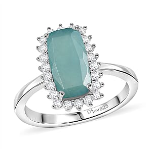 D'Joy Premium Grandidierite and Moissanite 2.80 ctw Art Deco Halo Ring in Rhodium Over Sterling Silver (Size 10.0)