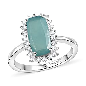 D'Joy Premium Grandidierite and Moissanite 2.80 ctw Art Deco Halo Ring in Rhodium Over Sterling Silver (Size 6.0)