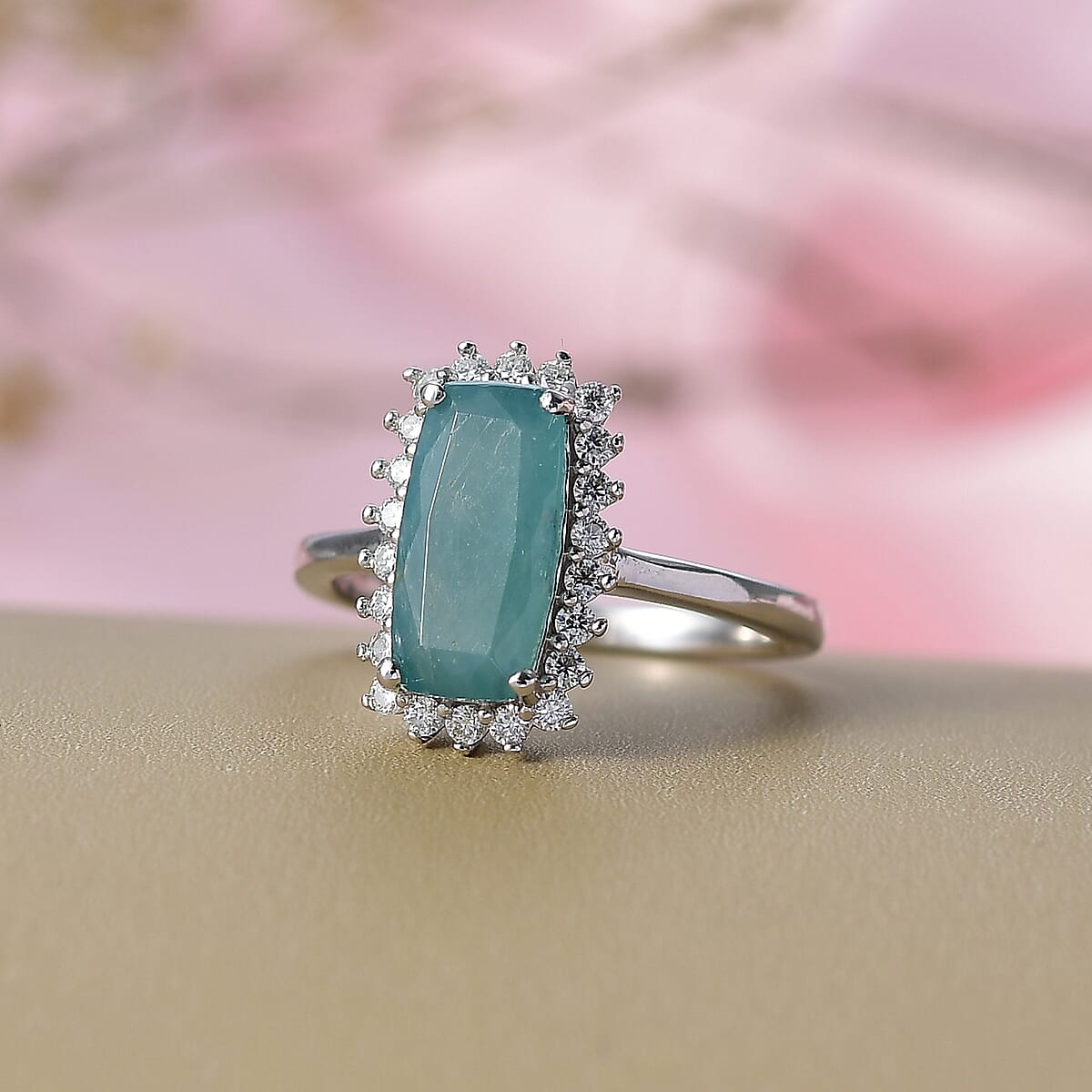 D'Joy Premium Grandidierite and Moissanite 2.80 ctw Art Deco Halo Ring in Rhodium Over Sterling Silver (Size 7.0) image number 1