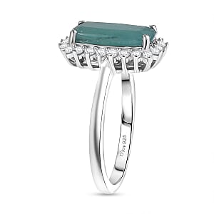 D'Joy Premium Grandidierite and Moissanite 2.80 ctw Art Deco Halo Ring in Rhodium Over Sterling Silver (Size 8.0)