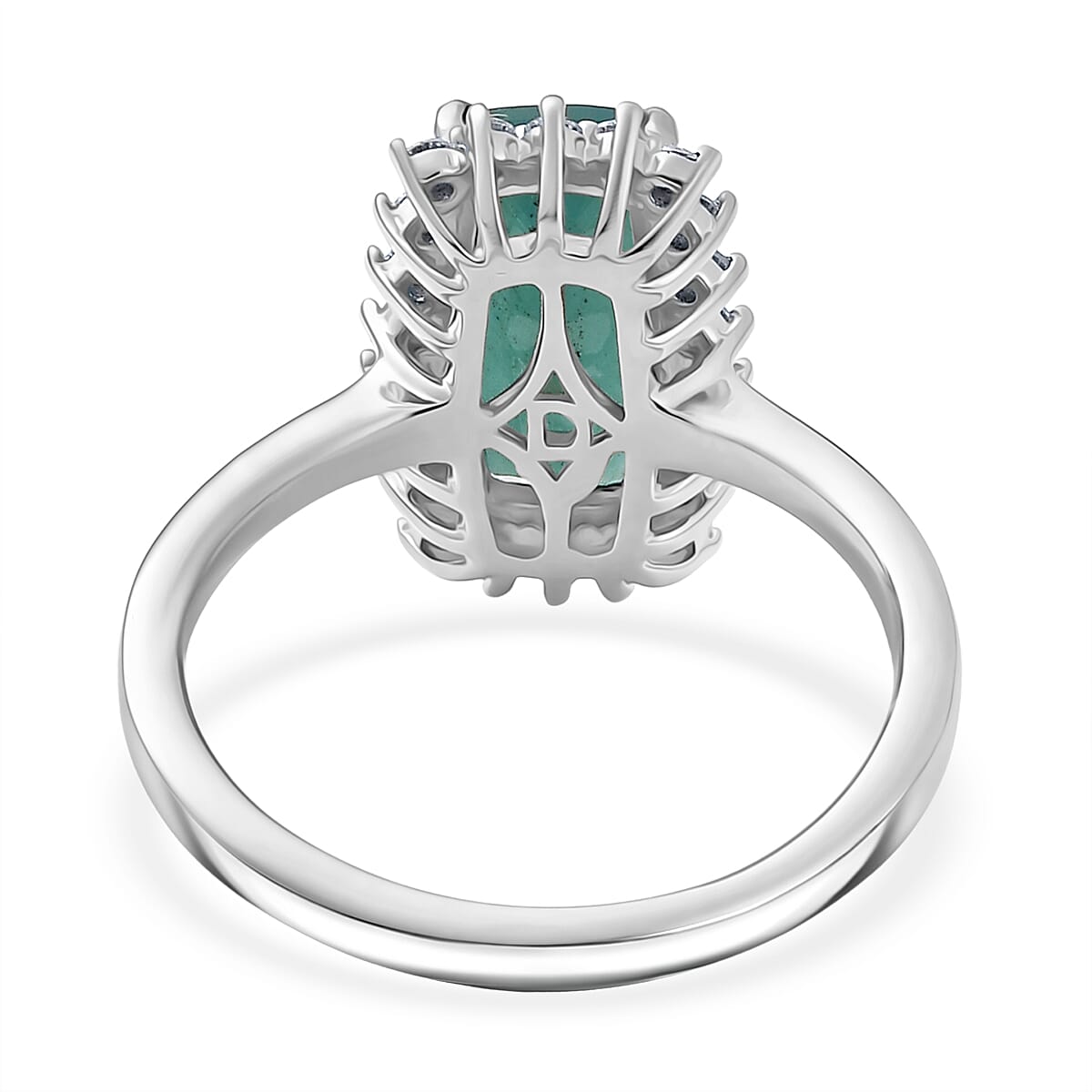 D'Joy Premium Grandidierite and Moissanite 2.80 ctw Art Deco Halo Ring in Rhodium Over Sterling Silver (Size 8.0) image number 4