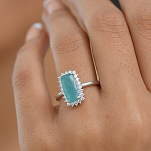 D'Joy Premium Grandidierite and Moissanite 2.80 ctw Art Deco Halo Ring in Rhodium Over Sterling Silver (Size 9.0)