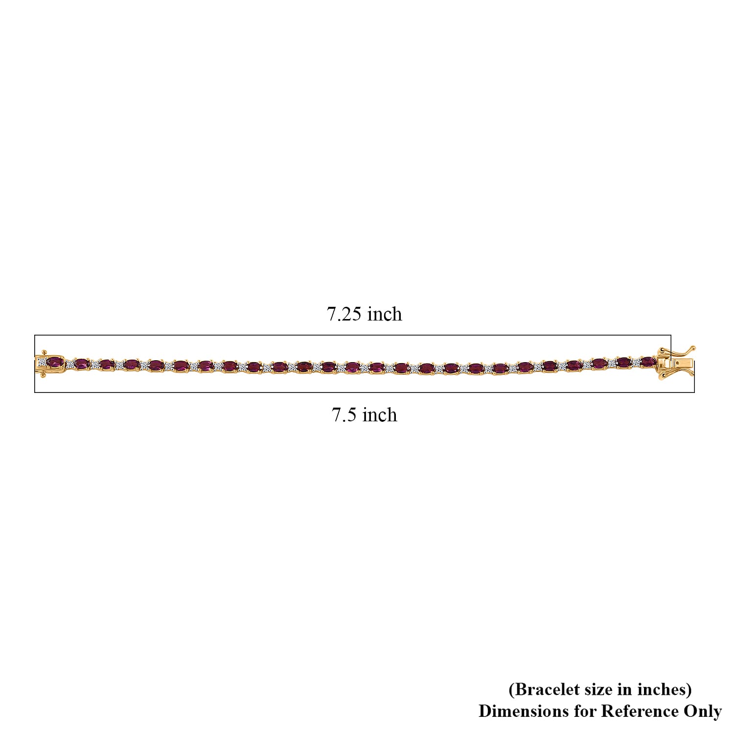 AAA Radiant Ember Garnet and Luxuriant Lab Grown Diamond G-H SI 8.70 ctw Royal Flame Line Bracelet in 18K Vermeil Yellow Gold Over Sterling Silver (7.25 In)