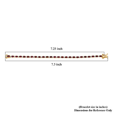 AAA Radiant Ember Garnet and Luxuriant Lab Grown Diamond G-H SI 8.70 ctw Royal Flame Line Bracelet in 18K Vermeil Yellow Gold Over Sterling Silver (7.25 In)