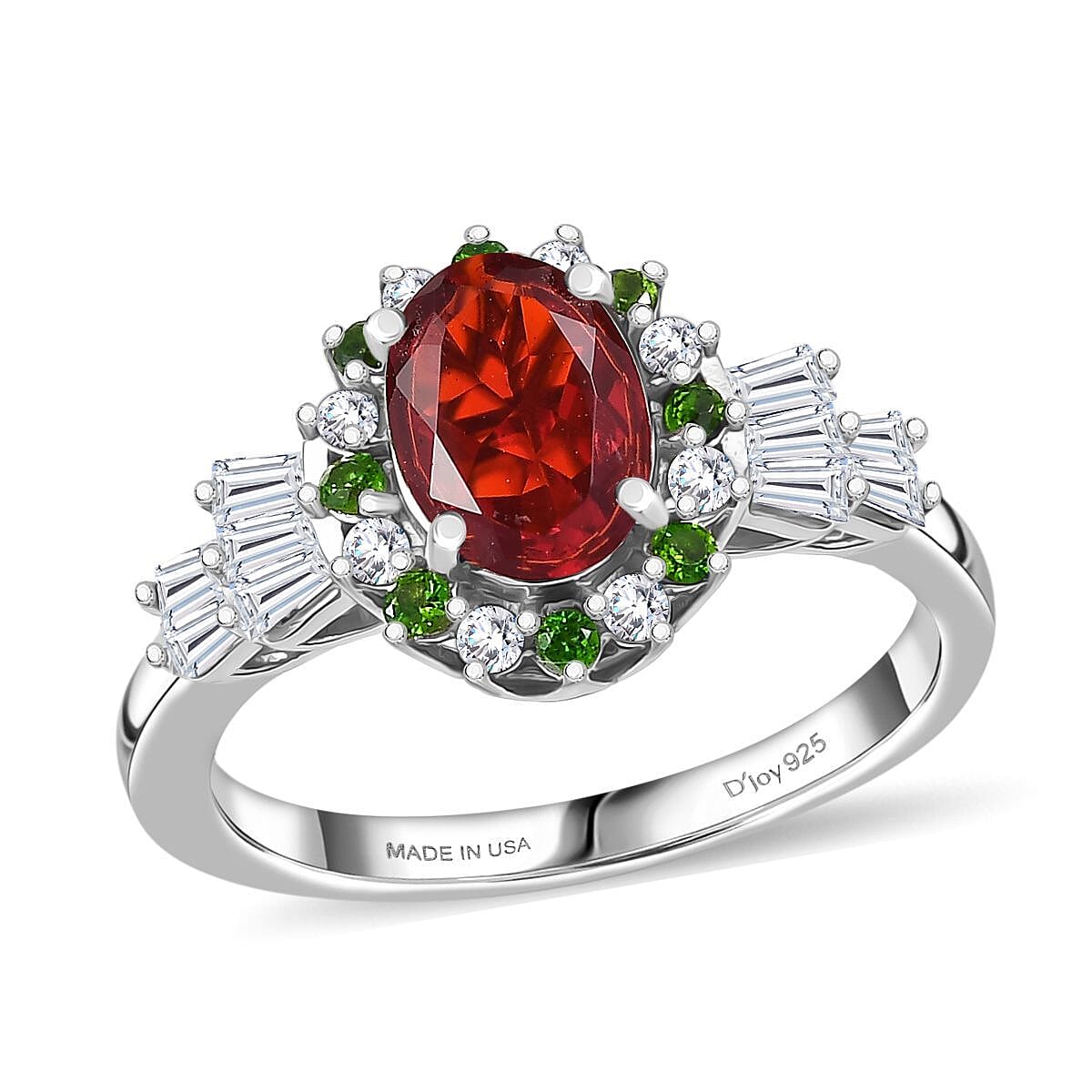 D'Joy Mexican Cherry Fire Opal and Mutli Gemstone 1.40 ctw Art Deco Ring in Rhodium Over Sterling Silver (Size 10.0) image number 0