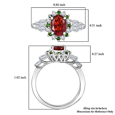 D'Joy Mexican Cherry Fire Opal and Mutli Gemstone 1.40 ctw Art Deco Ring in Rhodium Over Sterling Silver (Size 10.0)