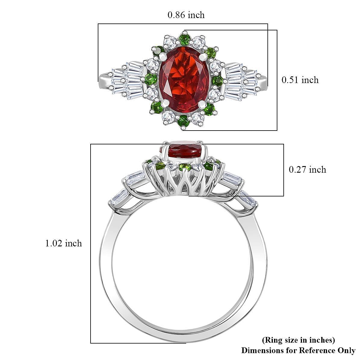 D'Joy Mexican Cherry Fire Opal and Mutli Gemstone 1.40 ctw Art Deco Ring in Rhodium Over Sterling Silver (Size 8.0) image number 5