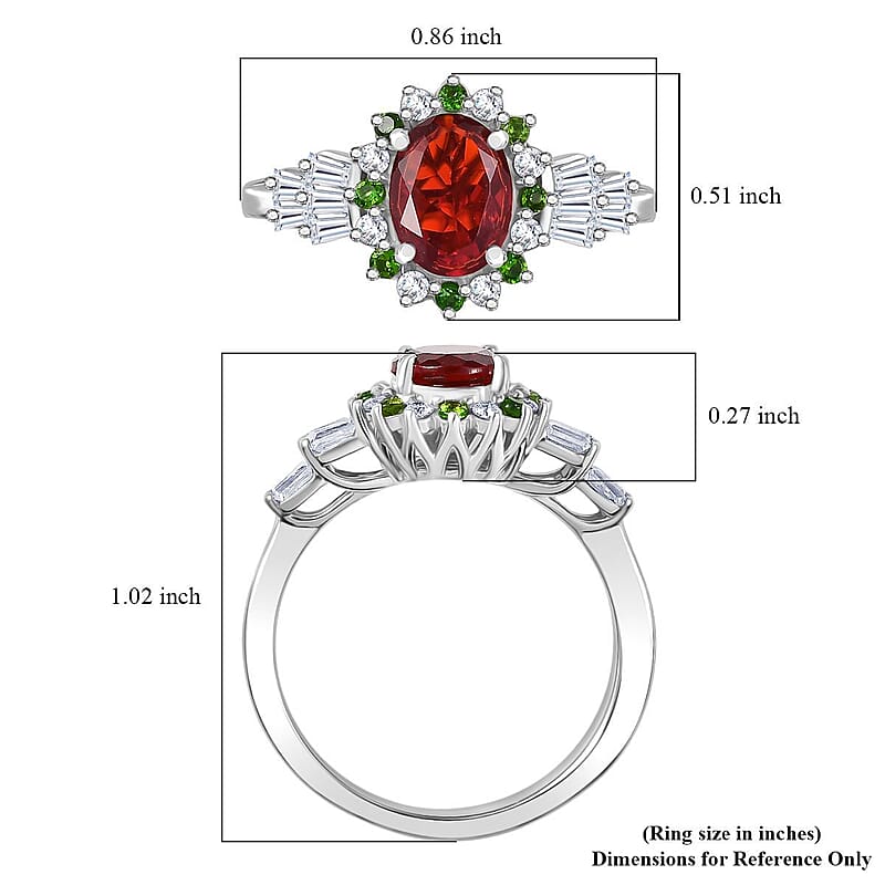 D'Joy Mexican Cherry Fire Opal and Mutli Gemstone 1.40 ctw Art Deco Ring in Rhodium Over Sterling Silver (Size 9.0)