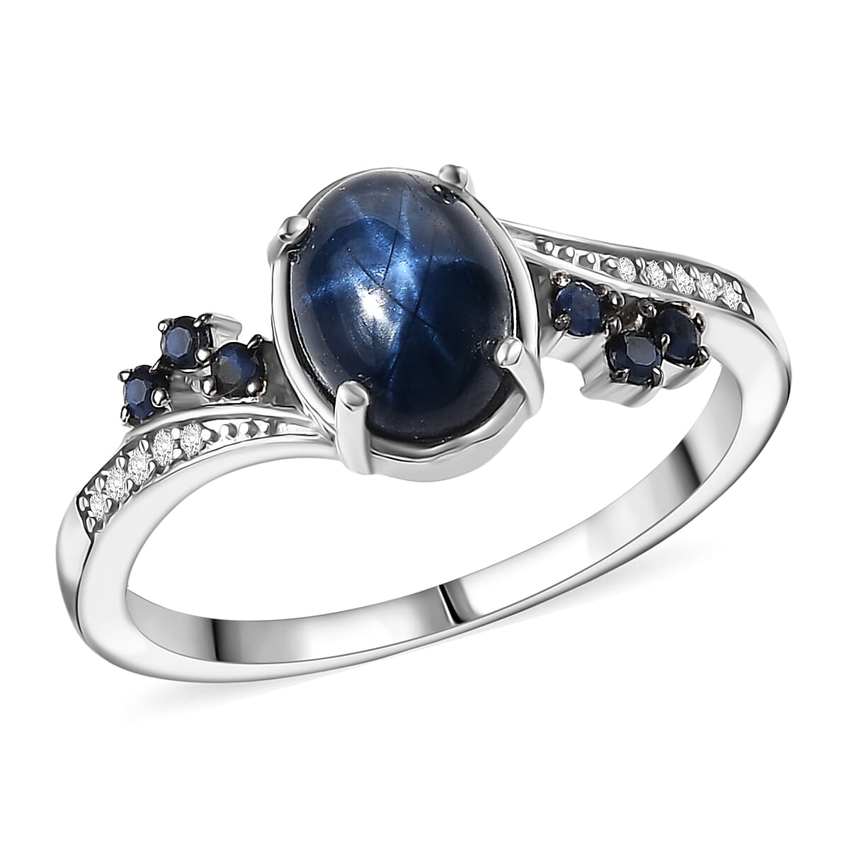 Doorbuster D'Joy Premium Blue Star Sapphire (DF) and Multi Gemstone 2.40 ctw Shooting Star Ring in Rhodium Over Sterling Silver (Size 10.0) image number 0