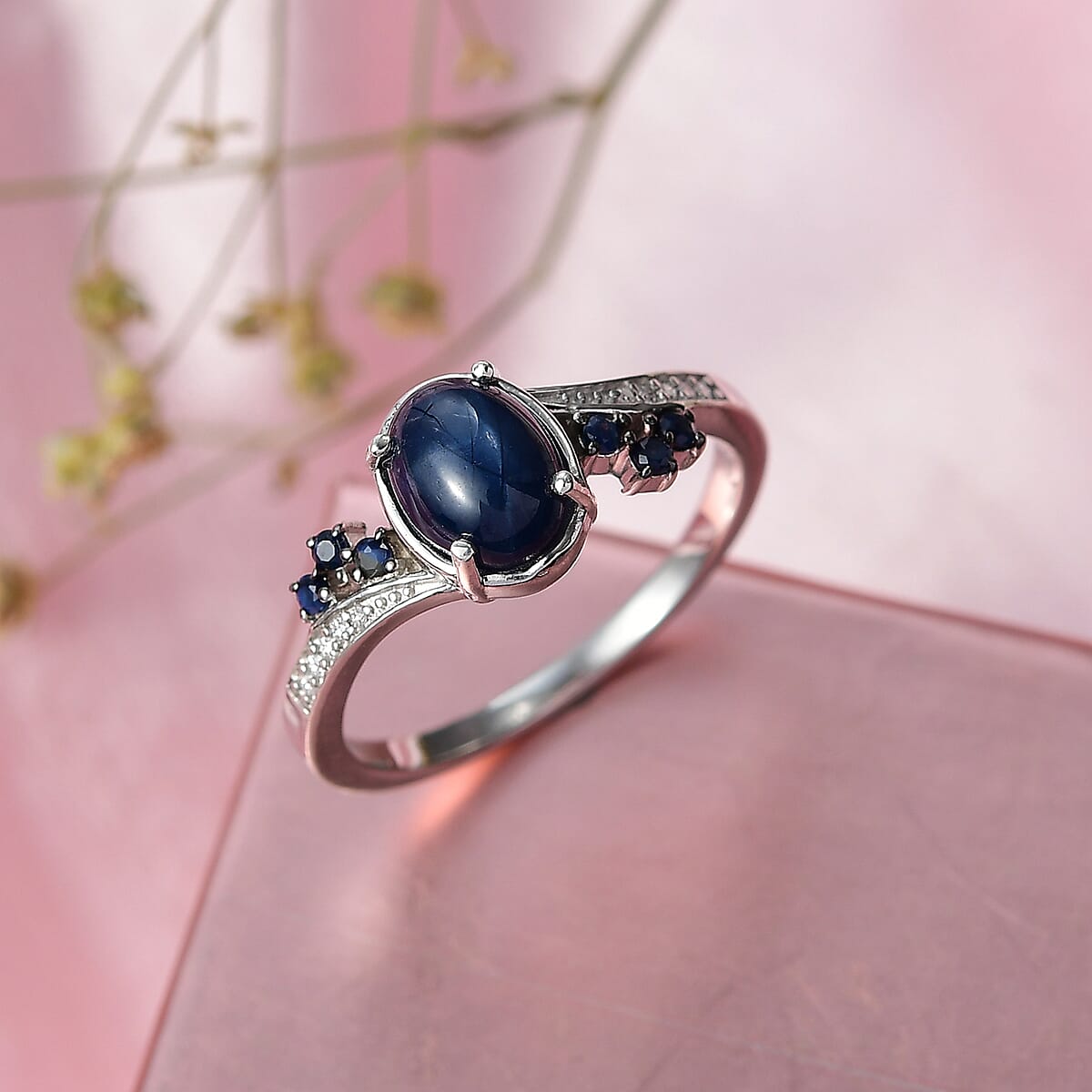 Doorbuster D'Joy Premium Blue Star Sapphire (DF) and Multi Gemstone 2.40 ctw Shooting Star Ring in Rhodium Over Sterling Silver (Size 10.0) image number 1