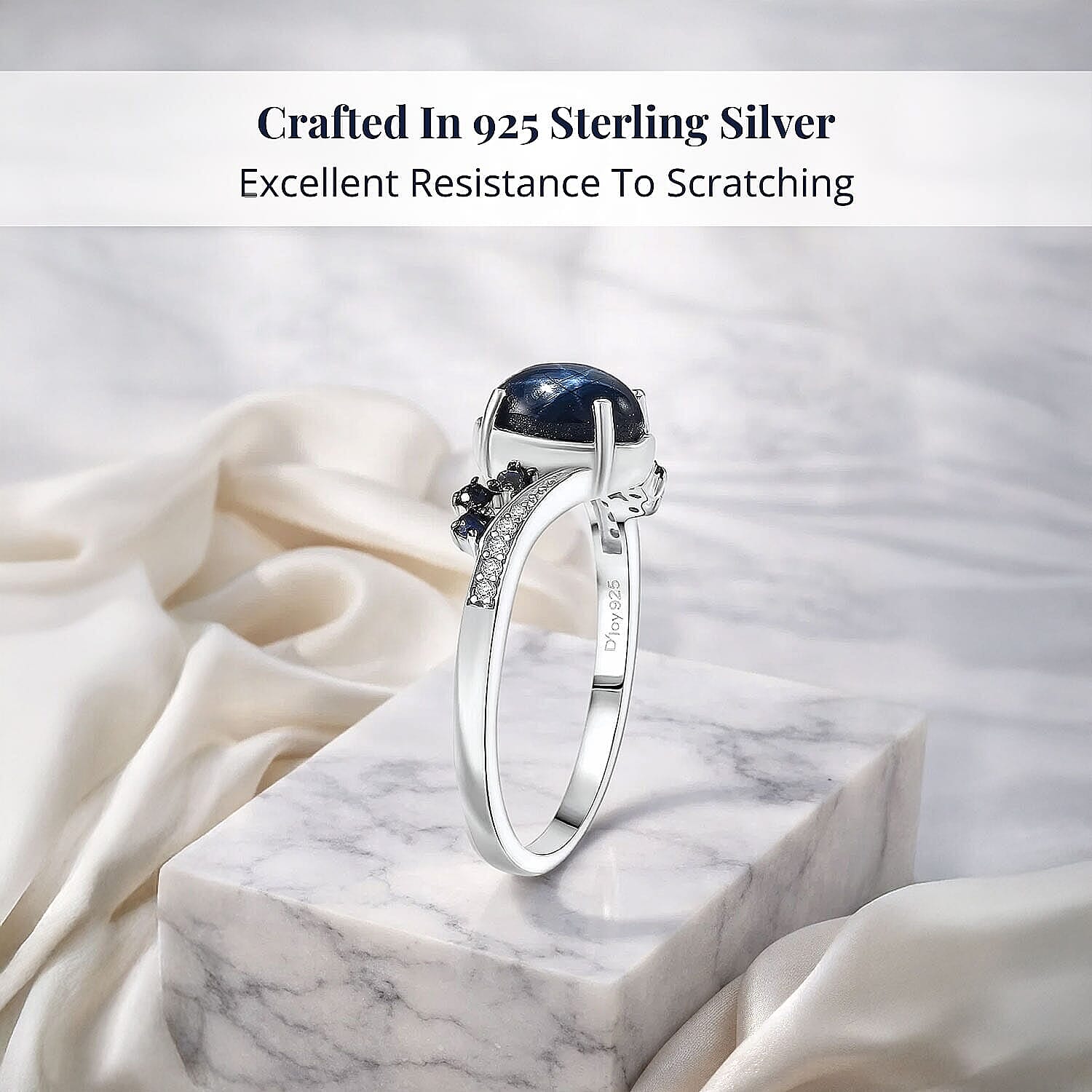  D'Joy Premium Blue Star Sapphire (DF) and Multi Gemstone 2.40 ctw Shooting Star Ring in Rhodium Over Sterling Silver (Size 10.0)
