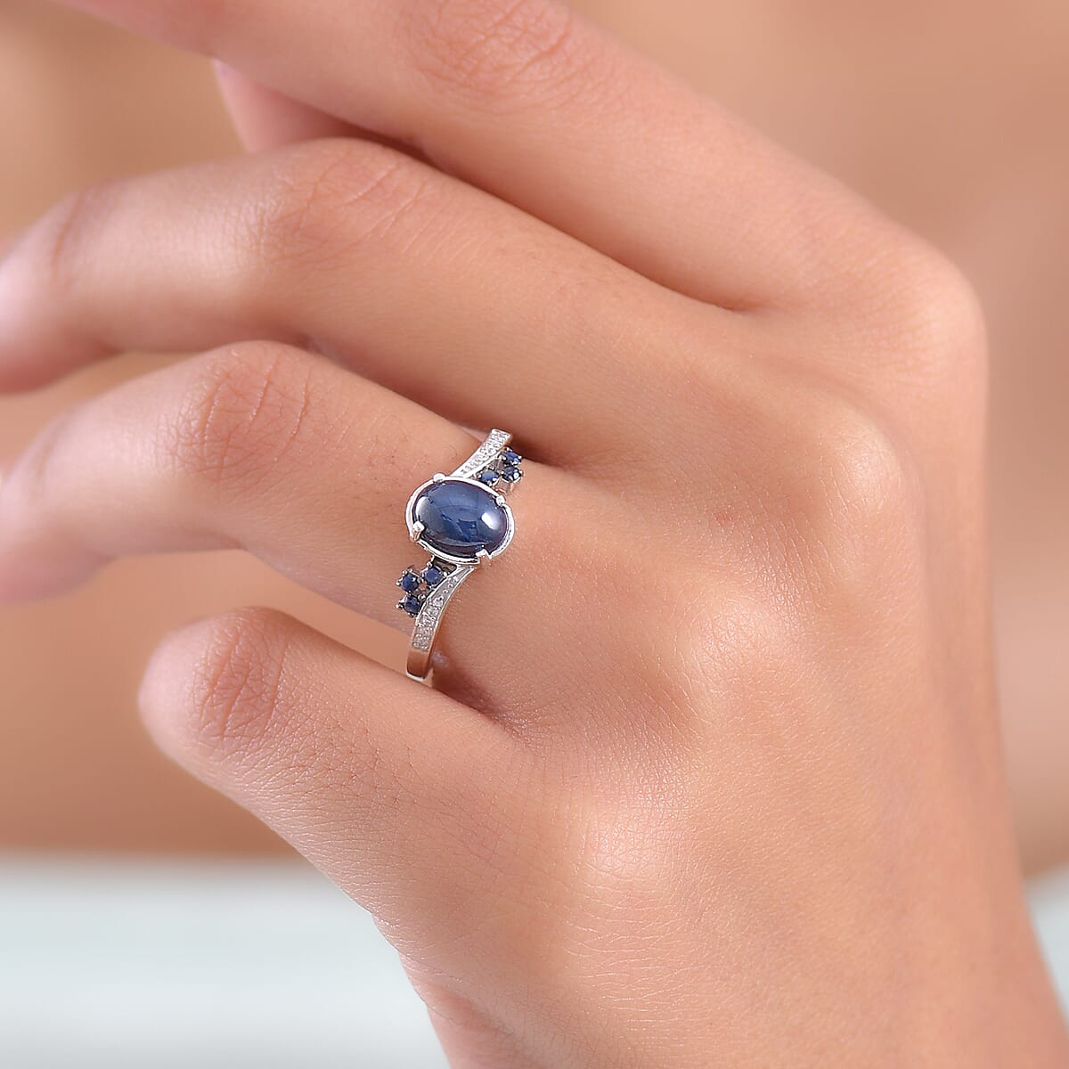 Doorbuster D'Joy Premium Blue Star Sapphire (DF) and Multi Gemstone 2.40 ctw Shooting Star Ring in Rhodium Over Sterling Silver (Size 10.0) image number 2