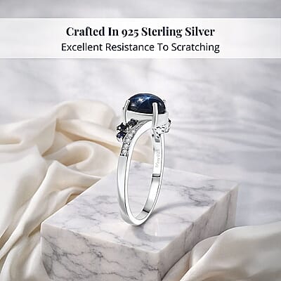  D'Joy Premium Blue Star Sapphire (DF) and Multi Gemstone 2.40 ctw Shooting Star Ring in Rhodium Over Sterling Silver (Size 10.0)