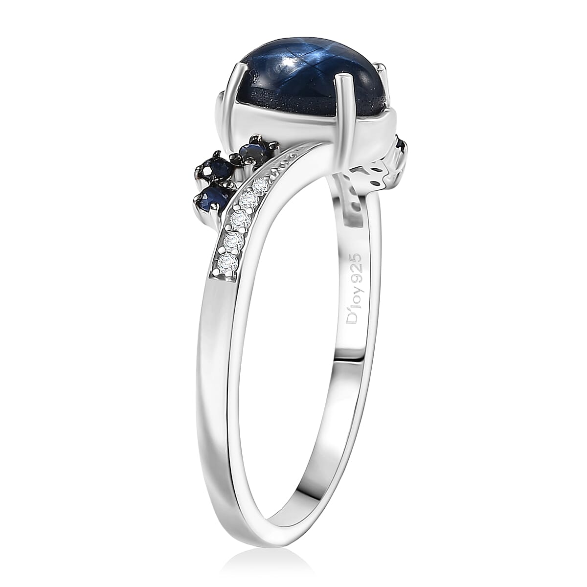 Doorbuster D'Joy Premium Blue Star Sapphire (DF) and Multi Gemstone 2.40 ctw Shooting Star Ring in Rhodium Over Sterling Silver (Size 10.0) image number 3