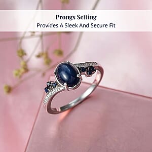Doorbuster D'Joy Premium Blue Star Sapphire (DF) and Multi Gemstone 2.40 ctw Shooting Star Ring in Rhodium Over Sterling Silver (Size 10.0)