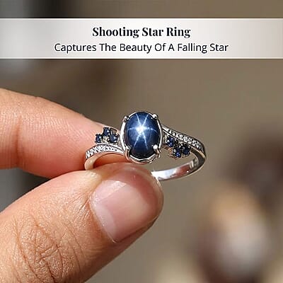  D'Joy Premium Blue Star Sapphire (DF) and Multi Gemstone 2.40 ctw Shooting Star Ring in Rhodium Over Sterling Silver (Size 10.0)