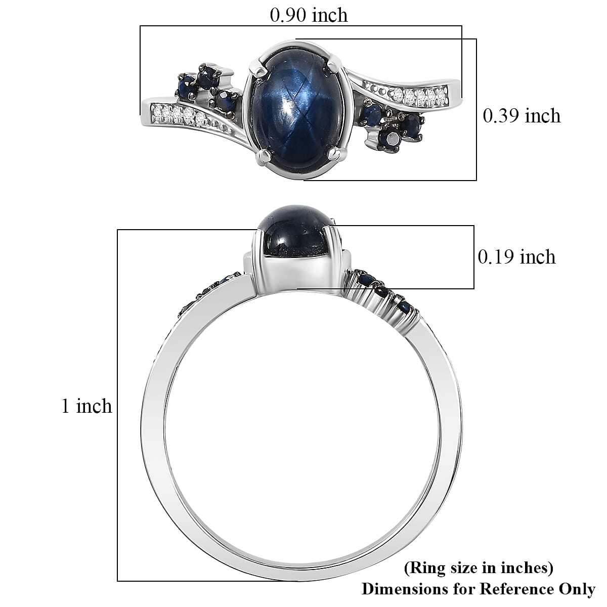 Doorbuster D'Joy Premium Blue Star Sapphire (DF) and Multi Gemstone 2.40 ctw Shooting Star Ring in Rhodium Over Sterling Silver (Size 10.0) image number 5