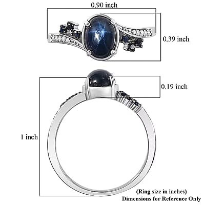  D'Joy Premium Blue Star Sapphire (DF) and Multi Gemstone 2.40 ctw Shooting Star Ring in Rhodium Over Sterling Silver (Size 10.0)