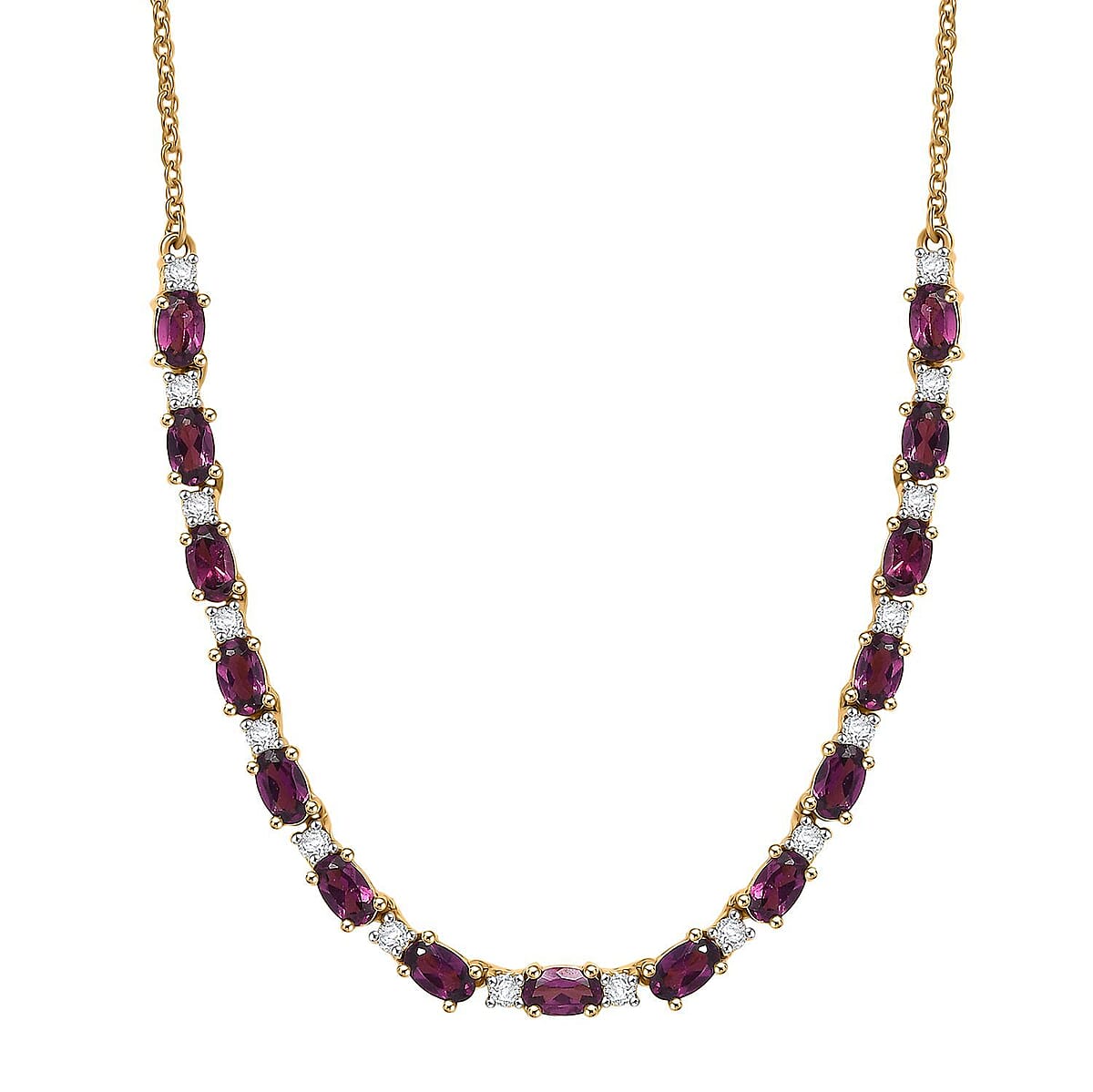 AAA Radiant Ember Garnet and Luxuriant Lab Grown Diamond G-H SI 5.60 ctw Royal Flame Line Necklace in 18K Vermeil Yellow Gold Over Sterling Silver 18-20 Inches  image number 0