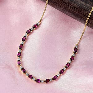AAA Radiant Ember Garnet and Luxuriant Lab Grown Diamond G-H SI 5.60 ctw Royal Flame Line Necklace in 18K Vermeil Yellow Gold Over Sterling Silver 18-20 Inches 