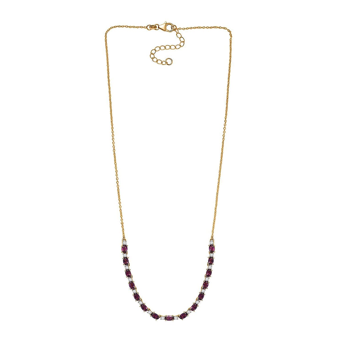 AAA Radiant Ember Garnet and Luxuriant Lab Grown Diamond G-H SI 5.60 ctw Royal Flame Line Necklace in 18K Vermeil Yellow Gold Over Sterling Silver 18-20 Inches  image number 3