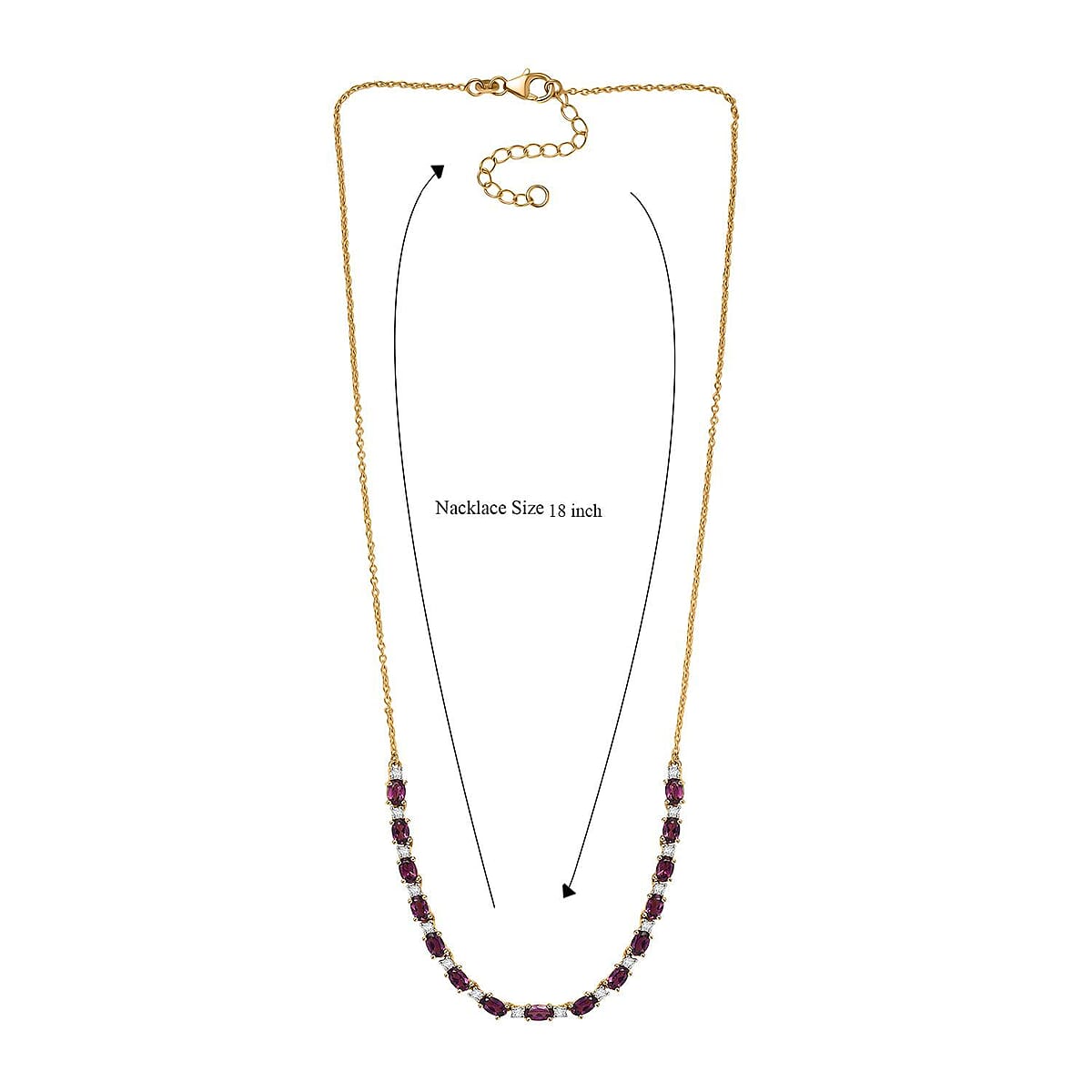 AAA Radiant Ember Garnet and Luxuriant Lab Grown Diamond G-H SI 5.60 ctw Royal Flame Line Necklace in 18K Vermeil Yellow Gold Over Sterling Silver 18-20 Inches  image number 5