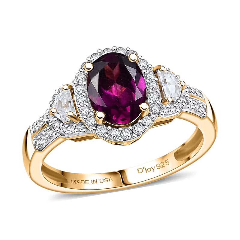  D'Joy AAA Radiant Ember Garnet and Moissanite 2.10 ctw Ring in 18K Vermeil Yellow Gold Over Sterling Silver (Size 10.0)