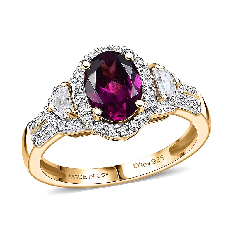  D'Joy AAA Radiant Ember Garnet and Moissanite 2.10 ctw Ring in 18K Vermeil Yellow Gold Over Sterling Silver (Size 10.0)