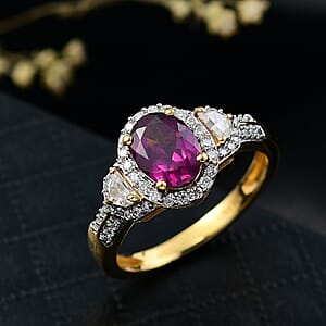 Doorbuster D'Joy AAA Radiant Ember Garnet and Moissanite 2.10 ctw Ring in 18K Vermeil Yellow Gold Over Sterling Silver (Size 10.0)