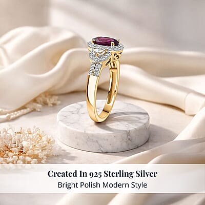  D'Joy AAA Radiant Ember Garnet and Moissanite 2.10 ctw Ring in 18K Vermeil Yellow Gold Over Sterling Silver (Size 10.0)
