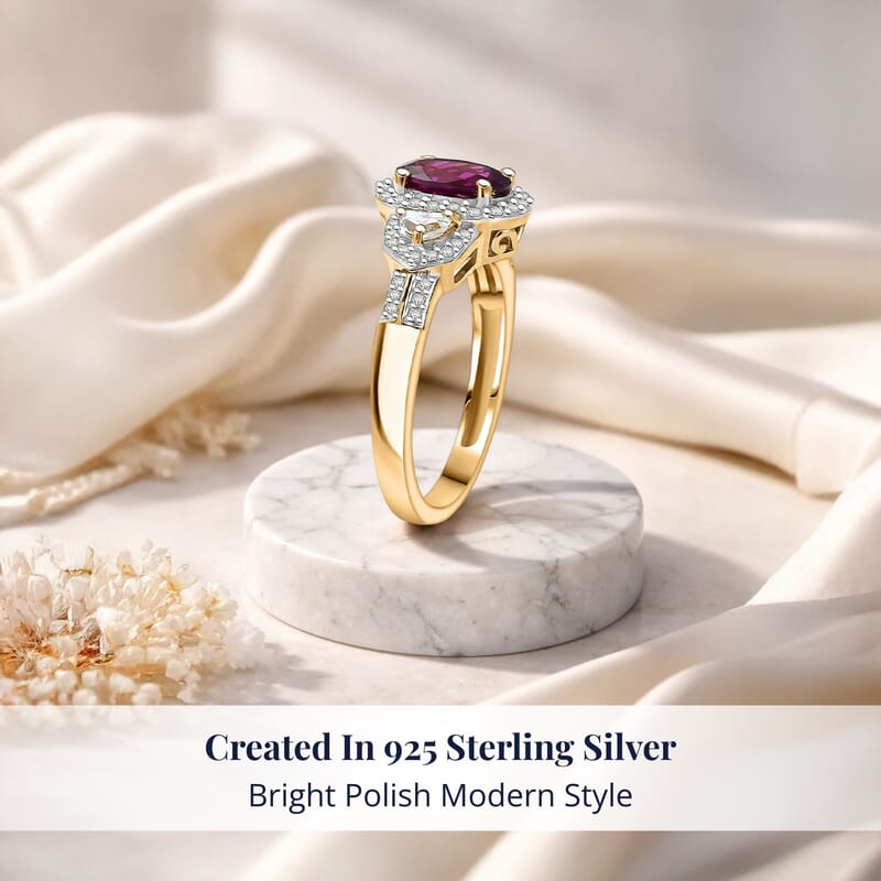  D'Joy AAA Radiant Ember Garnet and Moissanite 2.10 ctw Ring in 18K Vermeil Yellow Gold Over Sterling Silver (Size 10.0)