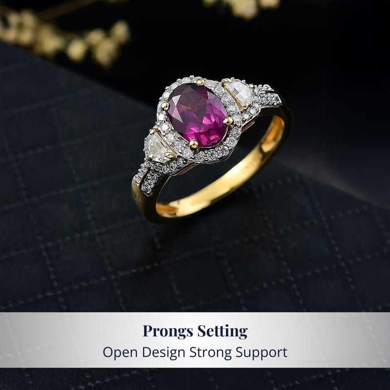  D'Joy AAA Radiant Ember Garnet and Moissanite 2.10 ctw Ring in 18K Vermeil Yellow Gold Over Sterling Silver (Size 10.0)