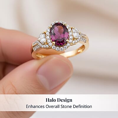  D'Joy AAA Radiant Ember Garnet and Moissanite 2.10 ctw Ring in 18K Vermeil Yellow Gold Over Sterling Silver (Size 10.0)