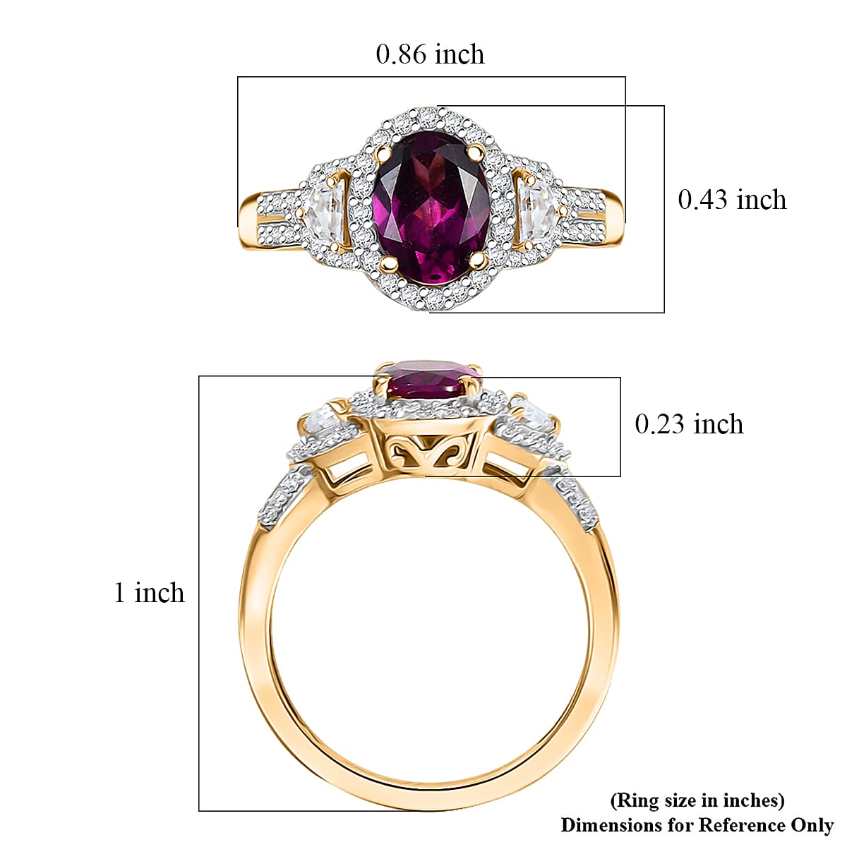 Doorbuster D'Joy AAA Radiant Ember Garnet and Moissanite 2.10 ctw Ring in 18K Vermeil Yellow Gold Over Sterling Silver (Size 10.0) image number 5