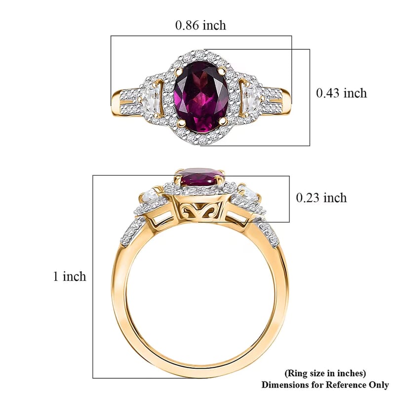  D'Joy AAA Radiant Ember Garnet and Moissanite 2.10 ctw Ring in 18K Vermeil Yellow Gold Over Sterling Silver (Size 10.0)