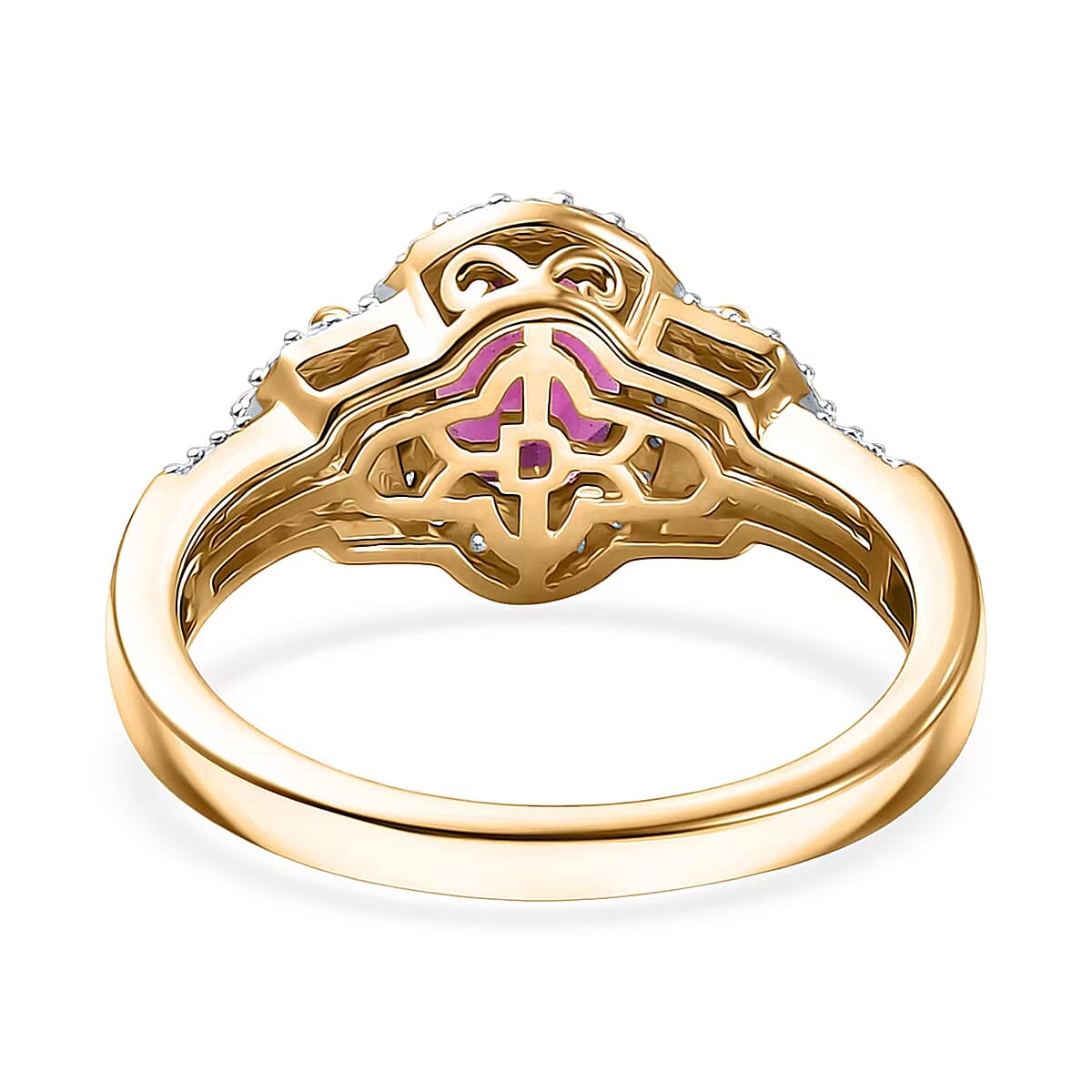  D'Joy AAA Radiant Ember Garnet and Moissanite 2.10 ctw Ring in 18K Vermeil Yellow Gold Over Sterling Silver (Size 10.0) image number 6